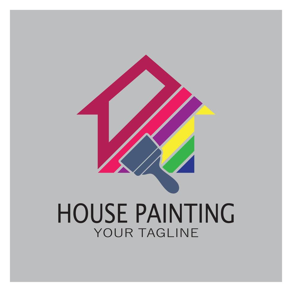 logo icono ilustración pintura de la casa con una mezcla de cepillos y rodillos para el diseño de la pintura de la pared de la casa, casa minimalista, pintura, interior, construcción, negocio inmobiliario, papel pintado, concepto vectorial vector