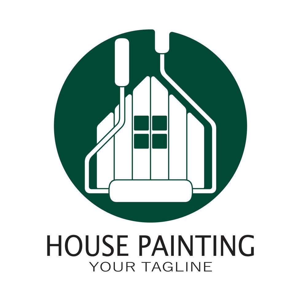 logo icon illustration house paint with a blend of brushes and rollers for house wall paint design, minimalist house, painting, interior, building, property business, wallpaper, vector concept