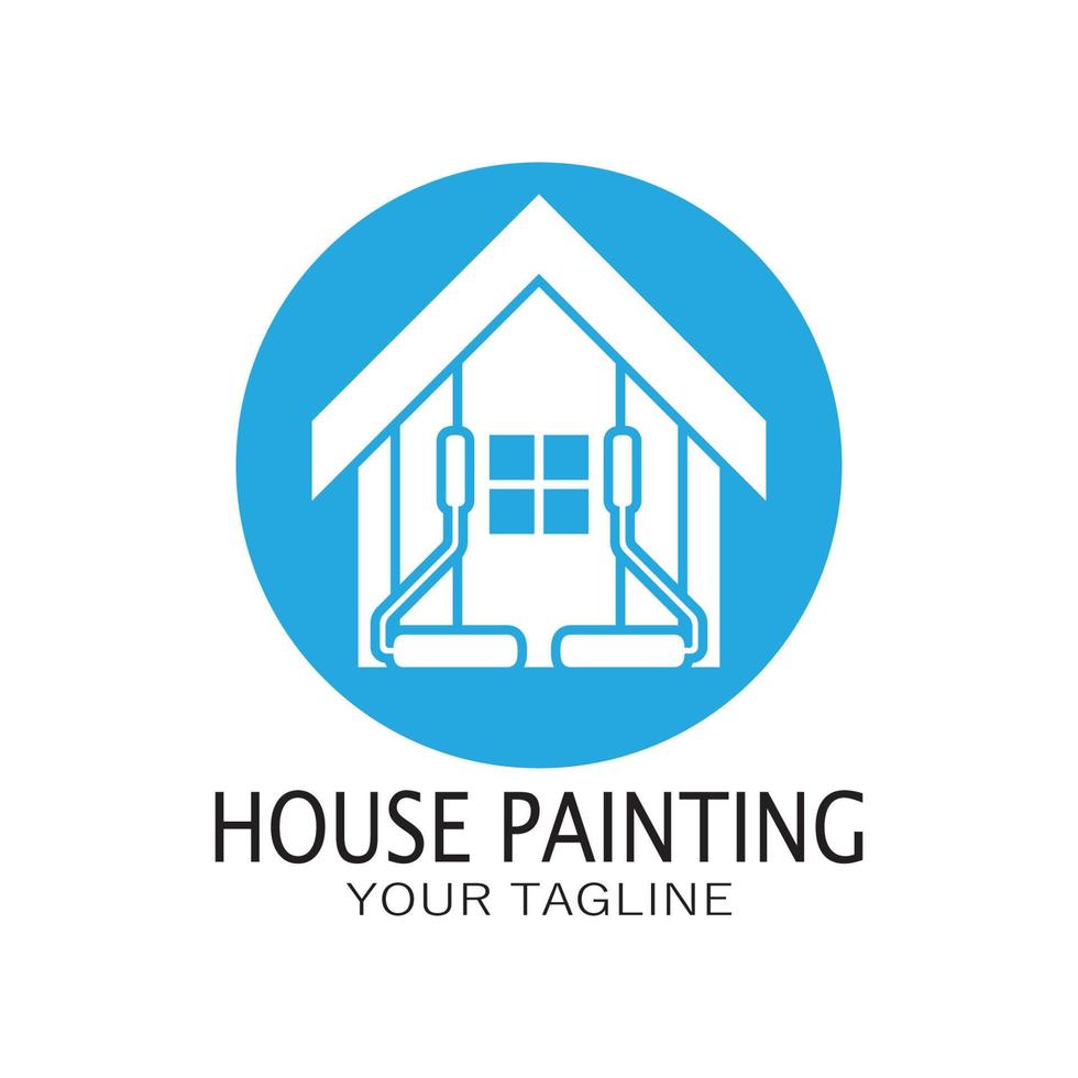 logo icon illustration house paint with a blend of brushes and rollers for house wall paint design, minimalist house, painting, interior, building, property business, wallpaper, vector concept