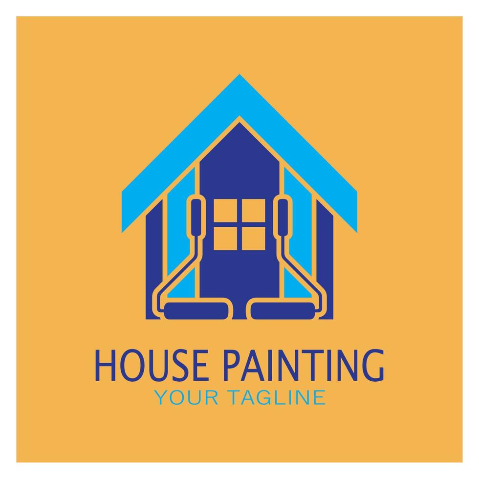 logo icono ilustración pintura de la casa con una mezcla de cepillos y rodillos para el diseño de la pintura de la pared de la casa, casa minimalista, pintura, interior, construcción, negocio inmobiliario, papel pintado, concepto vectorial vector