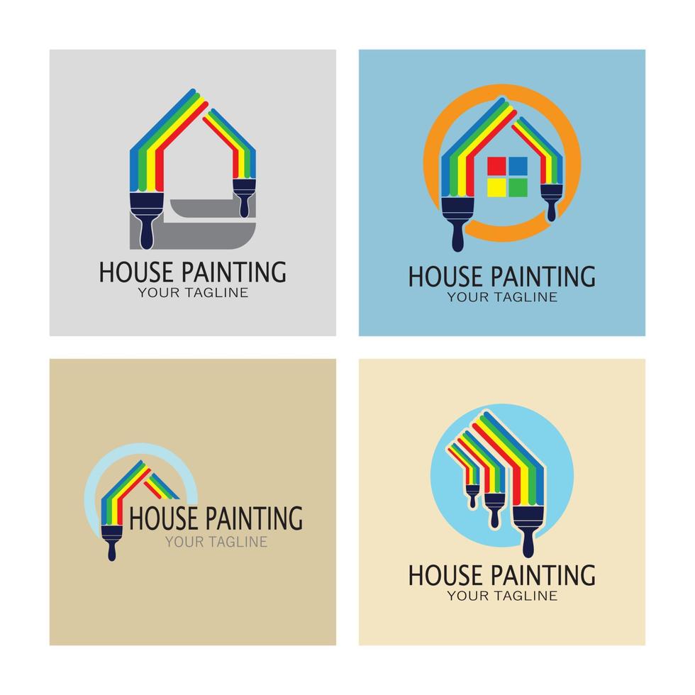 logo icono ilustración pintura de la casa con una mezcla de cepillos y rodillos para el diseño de la pintura de la pared de la casa, casa minimalista, pintura, interior, construcción, negocio inmobiliario, papel pintado, concepto vectorial vector