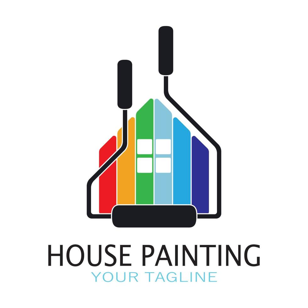 logo icon illustration house paint with a blend of brushes and rollers for house wall paint design, minimalist house, painting, interior, building, property business, wallpaper, vector concept