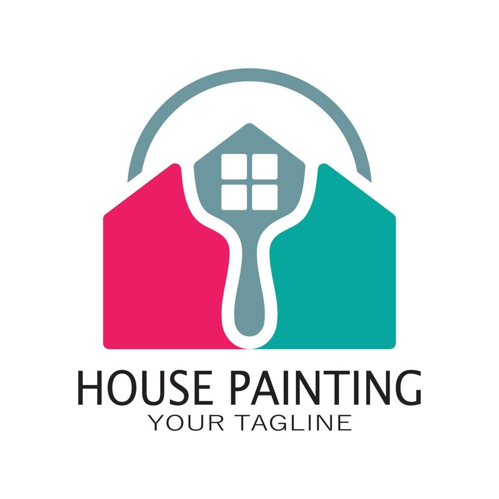 logo icono ilustración pintura de la casa con una mezcla de cepillos y rodillos para el diseño de la pintura de la pared de la casa, casa minimalista, pintura, interior, construcción, negocio inmobiliario, papel pintado, concepto vectorial vector