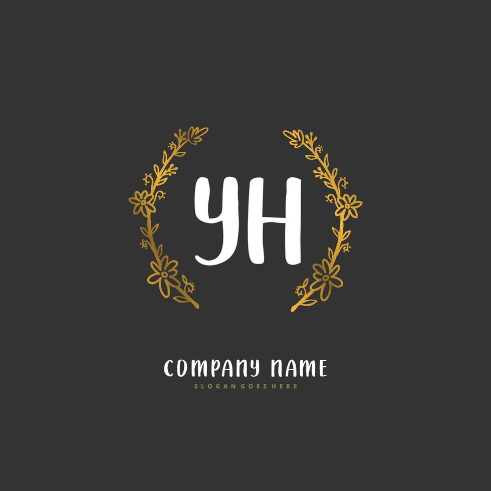 YH Initial handwriting and signature logo design with circle. Beautiful design handwritten logo for fashion, team, wedding, luxury logo. vector