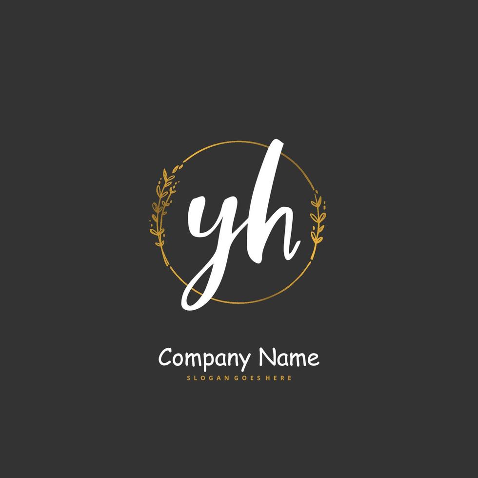 YH Initial handwriting and signature logo design with circle. Beautiful design handwritten logo for fashion, team, wedding, luxury logo. vector