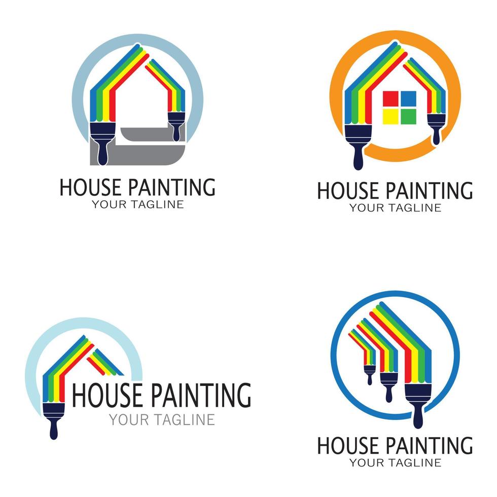 logo icono ilustración pintura de la casa con una mezcla de cepillos y rodillos para el diseño de la pintura de la pared de la casa, casa minimalista, pintura, interior, construcción, negocio inmobiliario, papel pintado, concepto vectorial vector