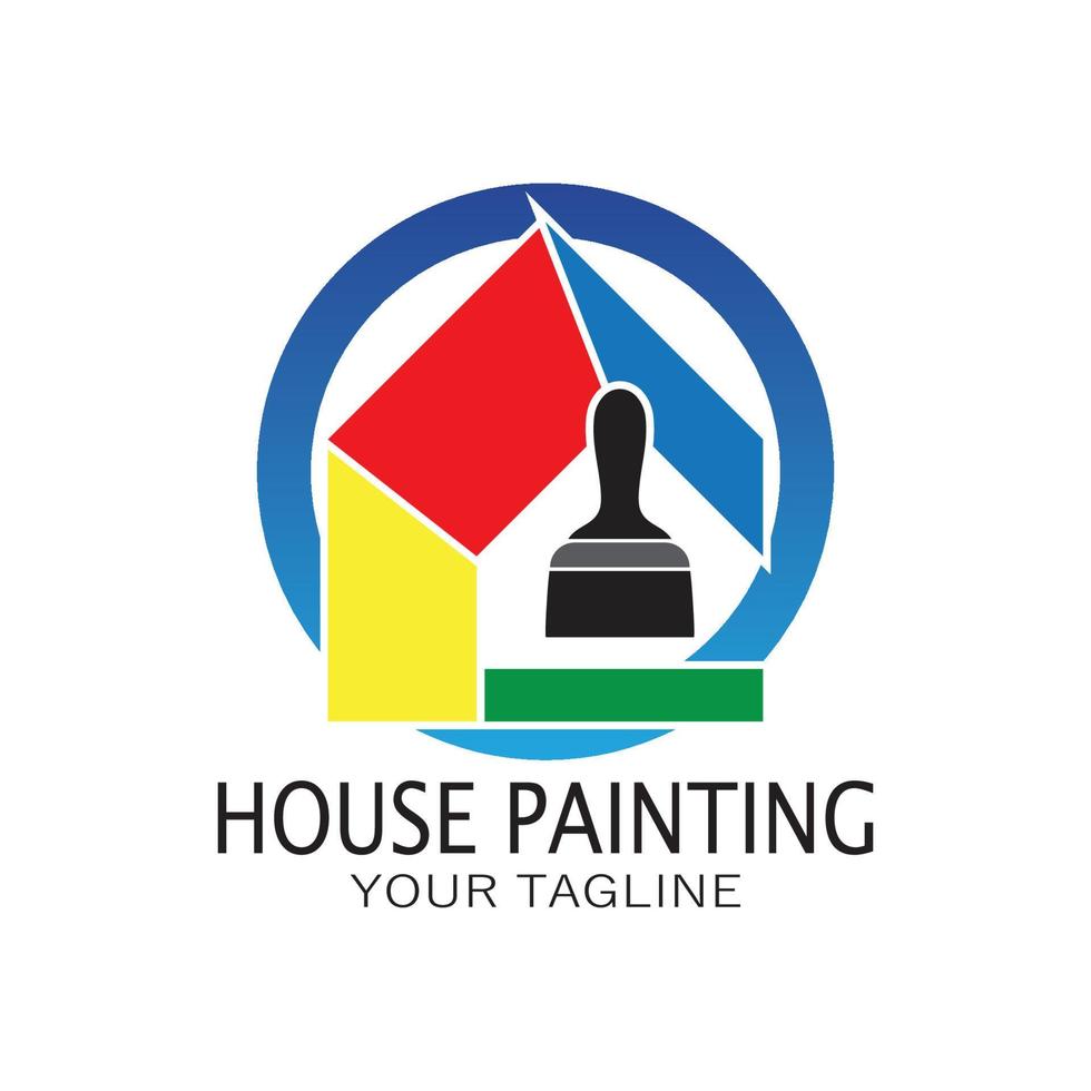 logo icon illustration house paint with a blend of brushes and rollers for house wall paint design, minimalist house, painting, interior, building, property business, wallpaper, vector concept