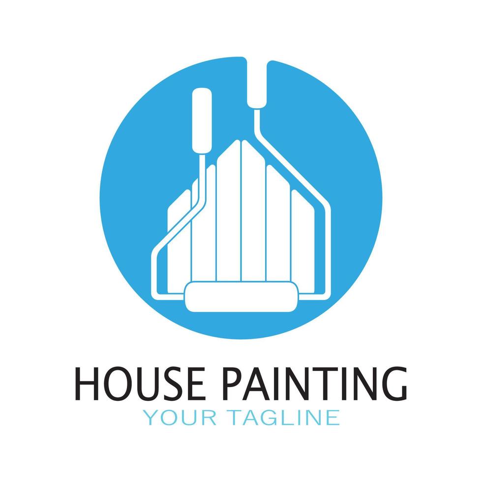 logo icon illustration house paint with a blend of brushes and rollers for house wall paint design, minimalist house, painting, interior, building, property business, wallpaper, vector concept