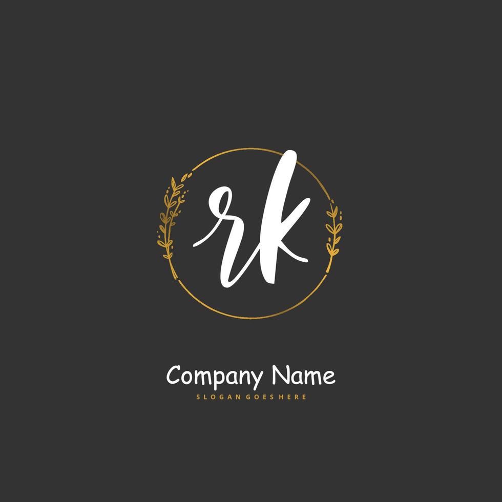 RK Initial handwriting and signature logo design with circle. Beautiful design handwritten logo for fashion, team, wedding, luxury logo. vector