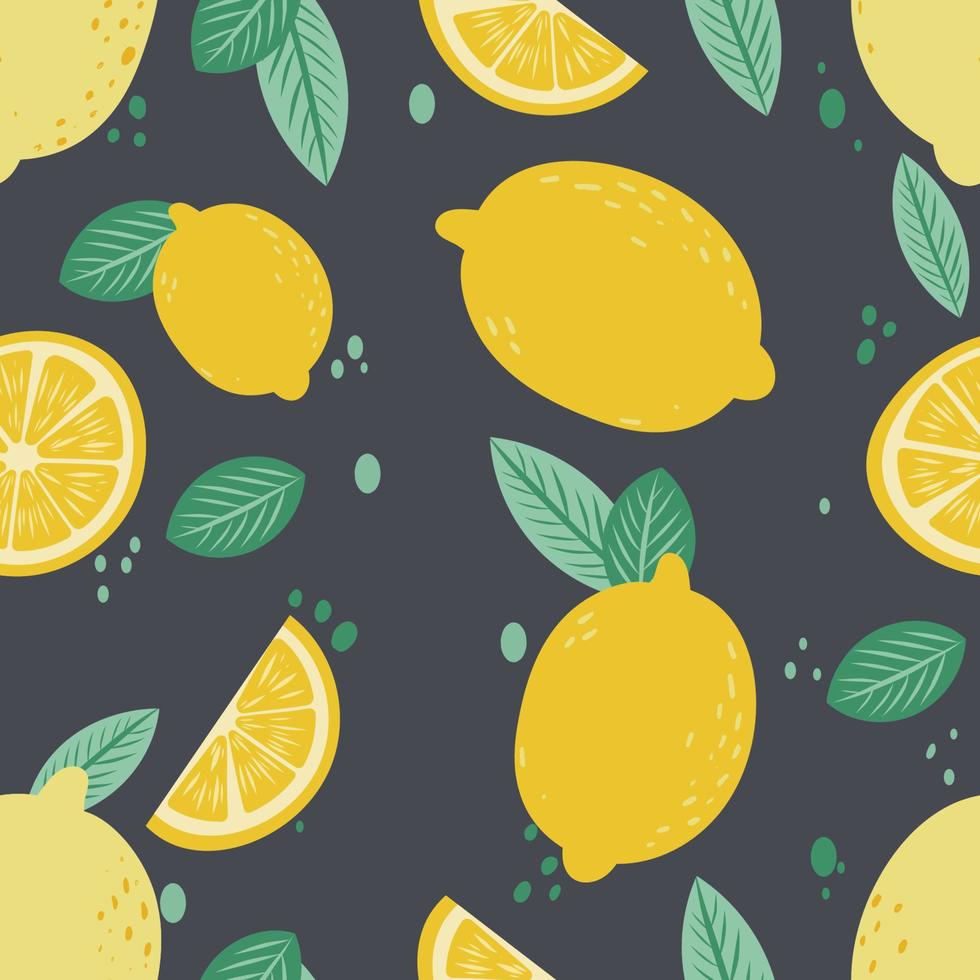 Vector citrus seamless pattern with lemons and leaves. Hand drawn illustration