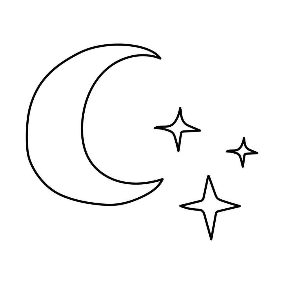 Hand drawn vector illustration Moon and stars.