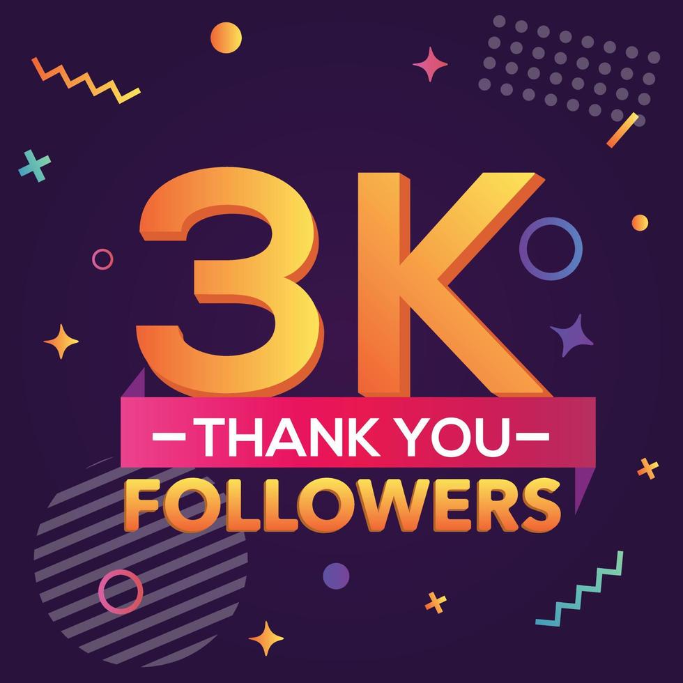 Thank you 3000 followers,thanks banner.First 3K follower congratulation card with geometric figures,lines,squares,circles for Social Networks.Web blogger celebrate a large number of subscribers. vector