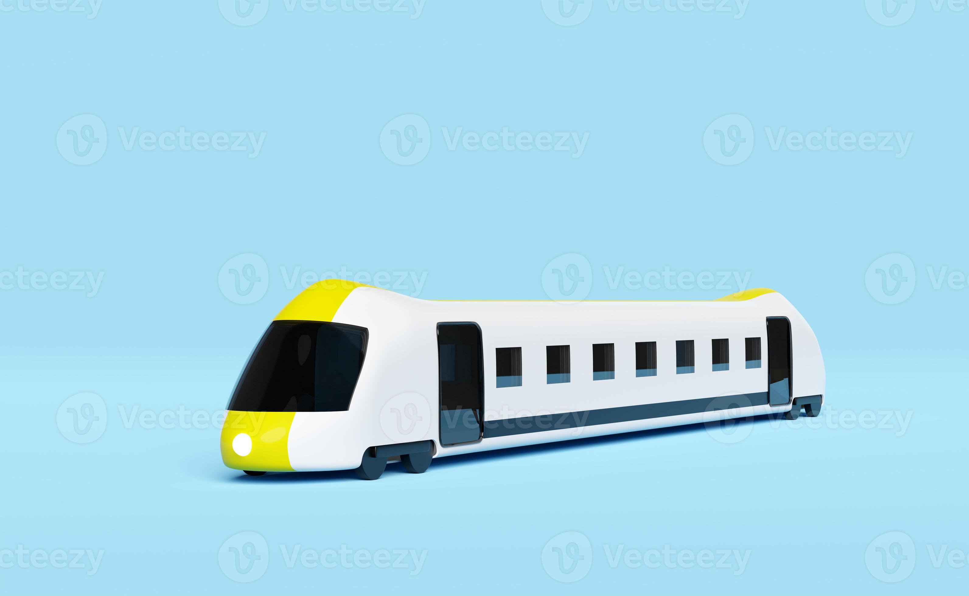 3d bullet train cartoon, yellow white sky train transport toy, summer  travel service, planning traveler tourism train isolated on blue  background. 3d render illustration 12951796 Stock Photo at Vecteezy