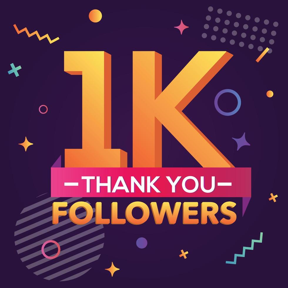 Thank you 1000 followers,thanks banner.First 1K follower congratulation card with geometric figures,lines,squares,circles for Social Networks.Web blogger celebrate a large number of subscribers. vector