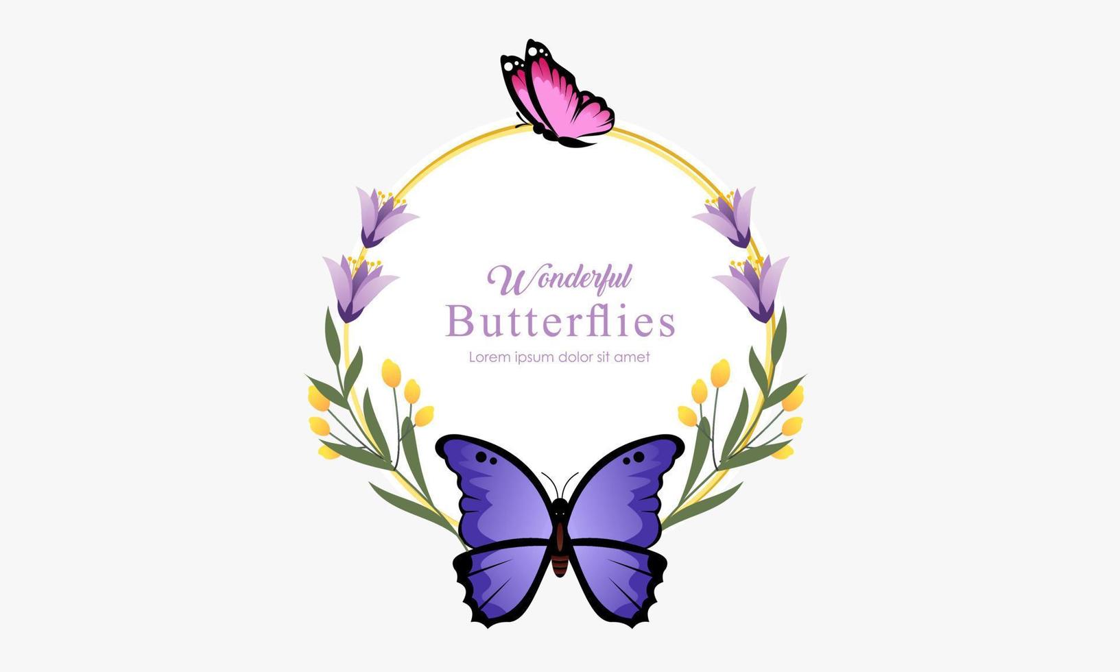 Wreath template and butterfly logo in watercolor style vector