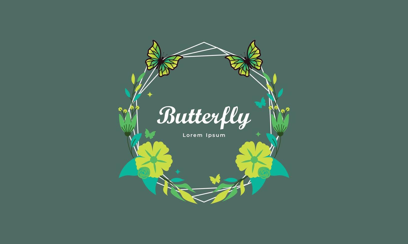 Wreath template and butterfly logo in watercolor style vector