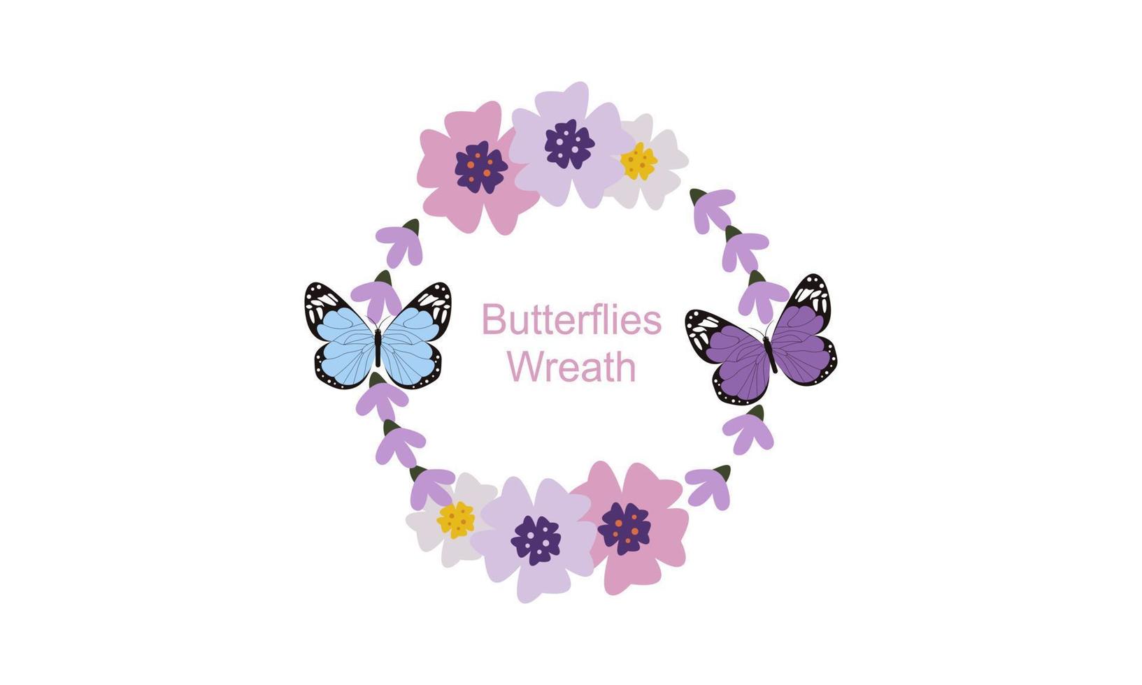 Wreath template and butterfly logo in watercolor style vector