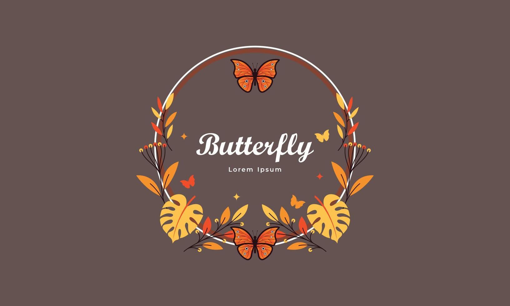 Wreath template and butterfly logo in watercolor style vector