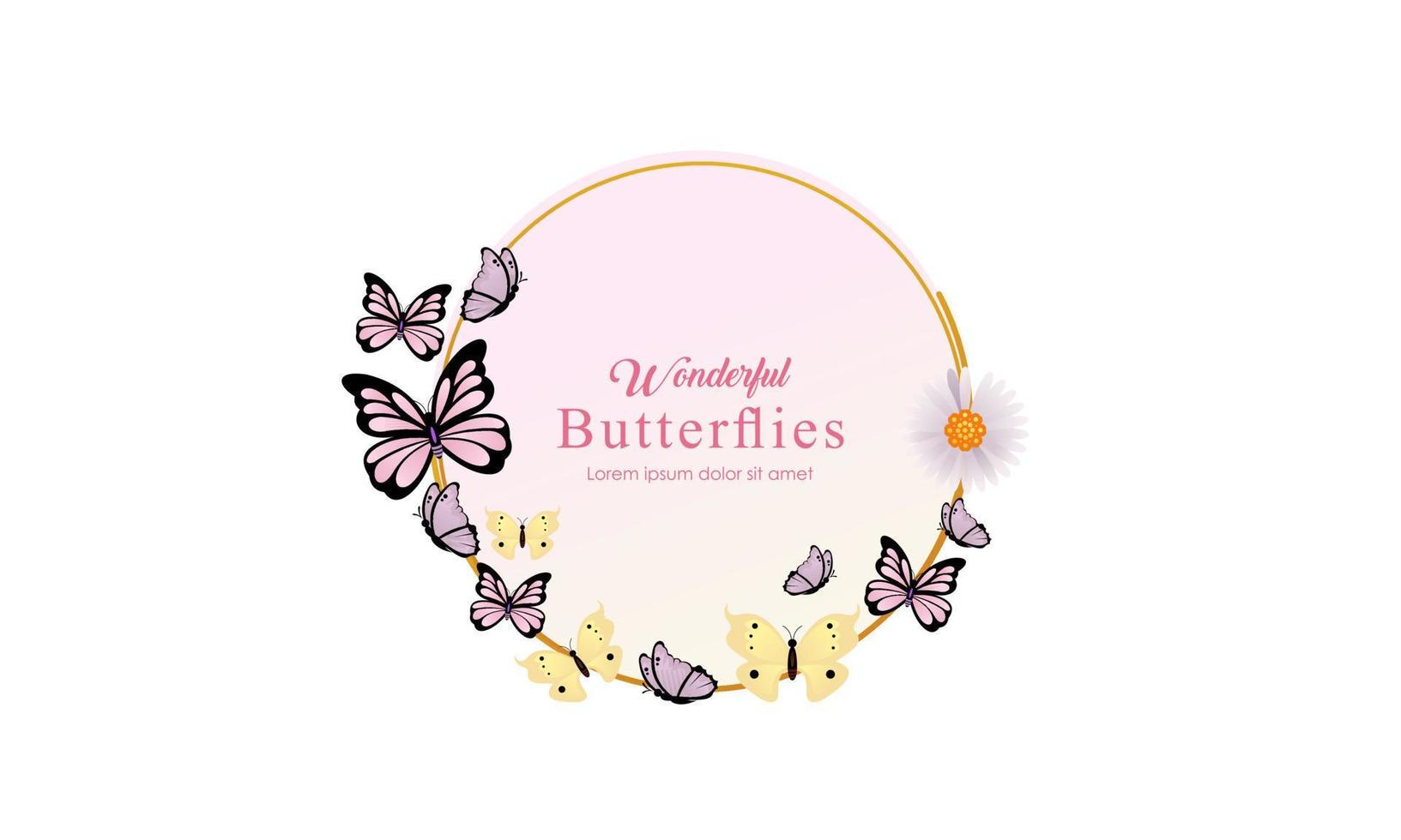 Wreath template and butterfly logo in watercolor style vector