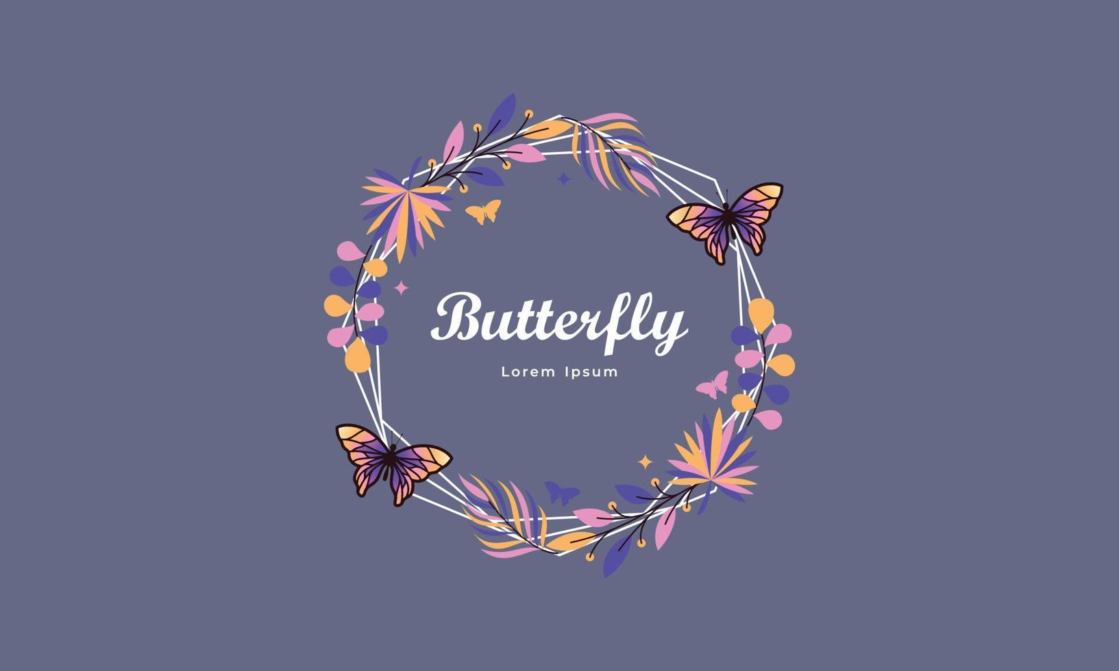 Wreath template and butterfly logo in watercolor style vector