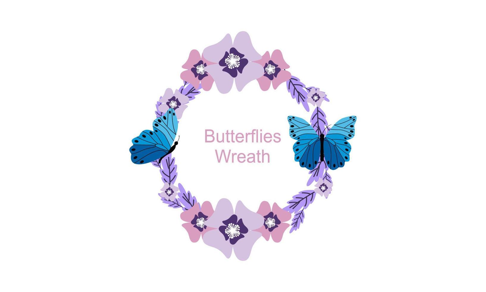 Wreath template and butterfly logo in watercolor style vector