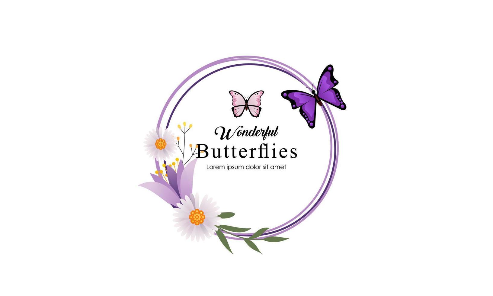 Wreath template and butterfly logo in watercolor style vector