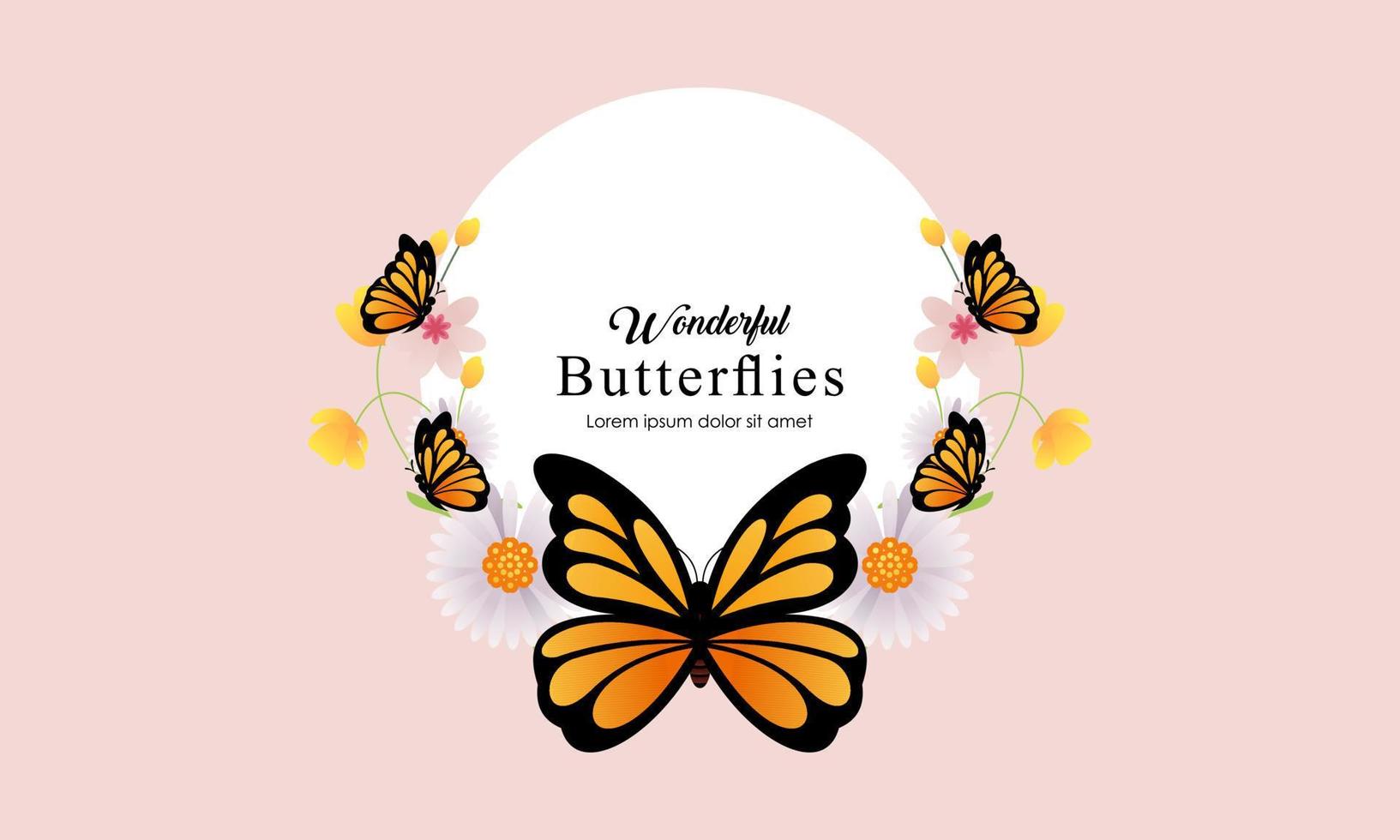 Wreath template and butterfly logo in watercolor style vector