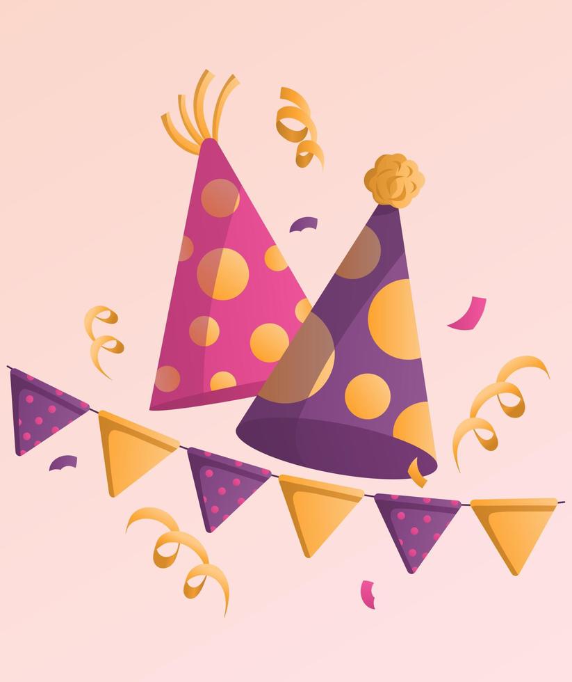 Bright party caps with confetti and flags vector