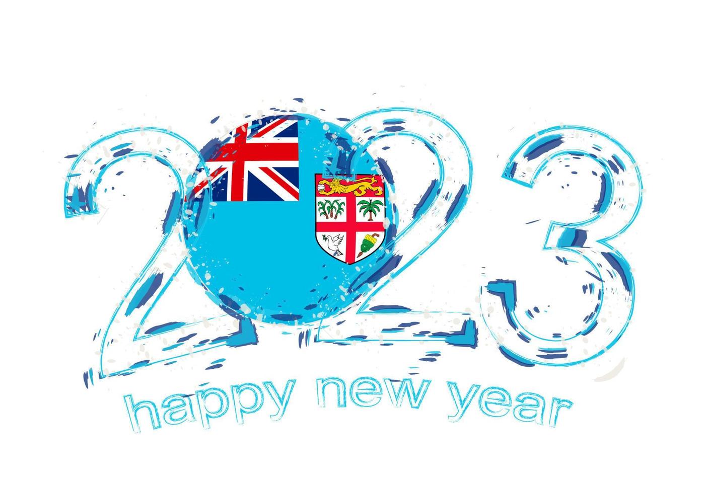 2023 Year in grunge style with flag of Fiji. vector