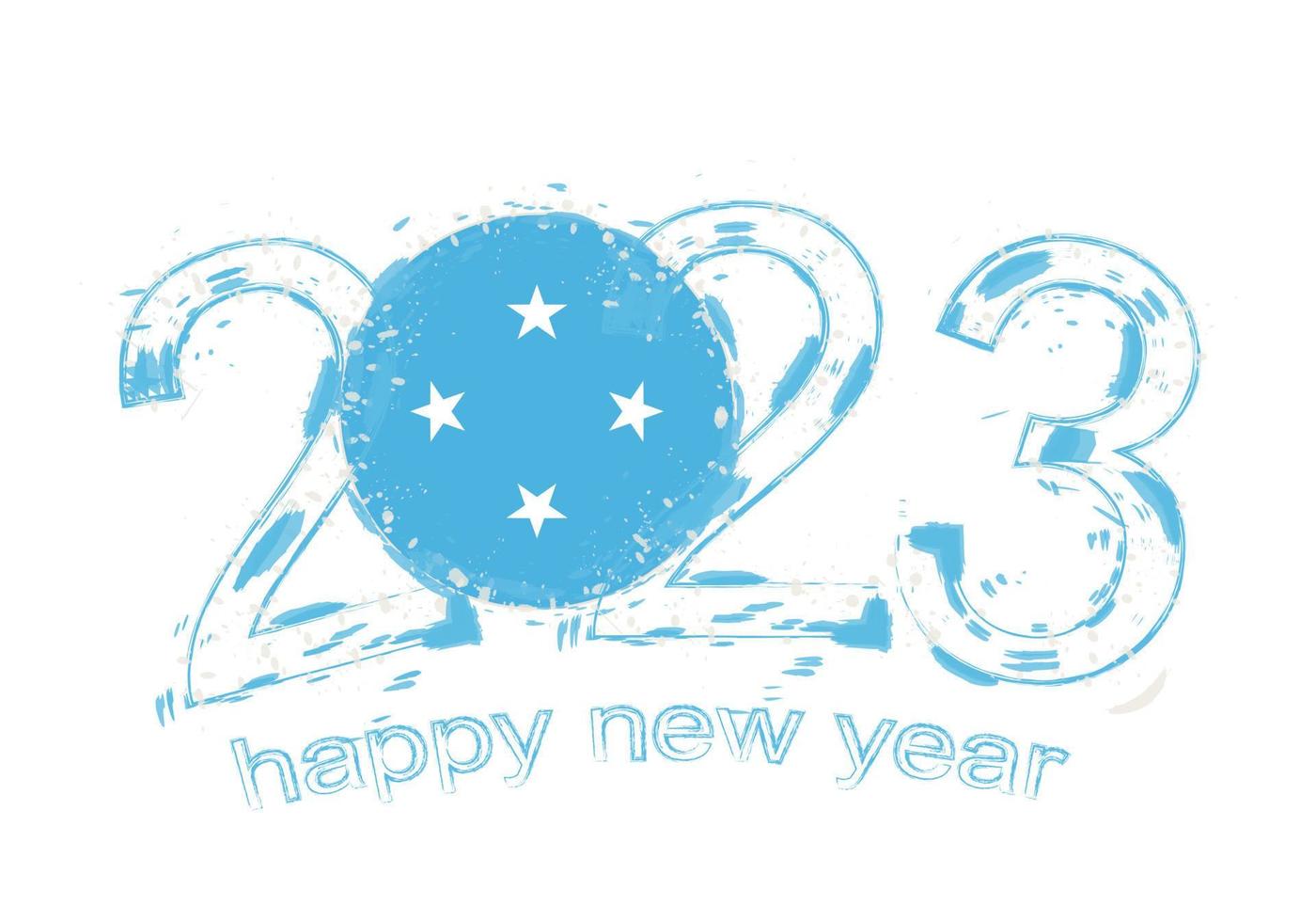 Año 2023 en estilo grunge con bandera de micronesia. vector