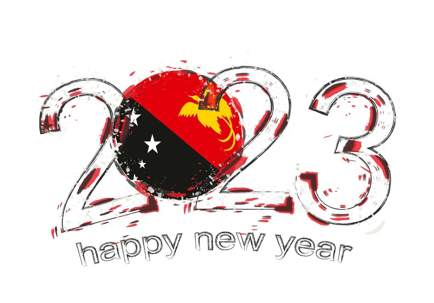 2023 Year in grunge style with flag of Papua New Guinea. vector