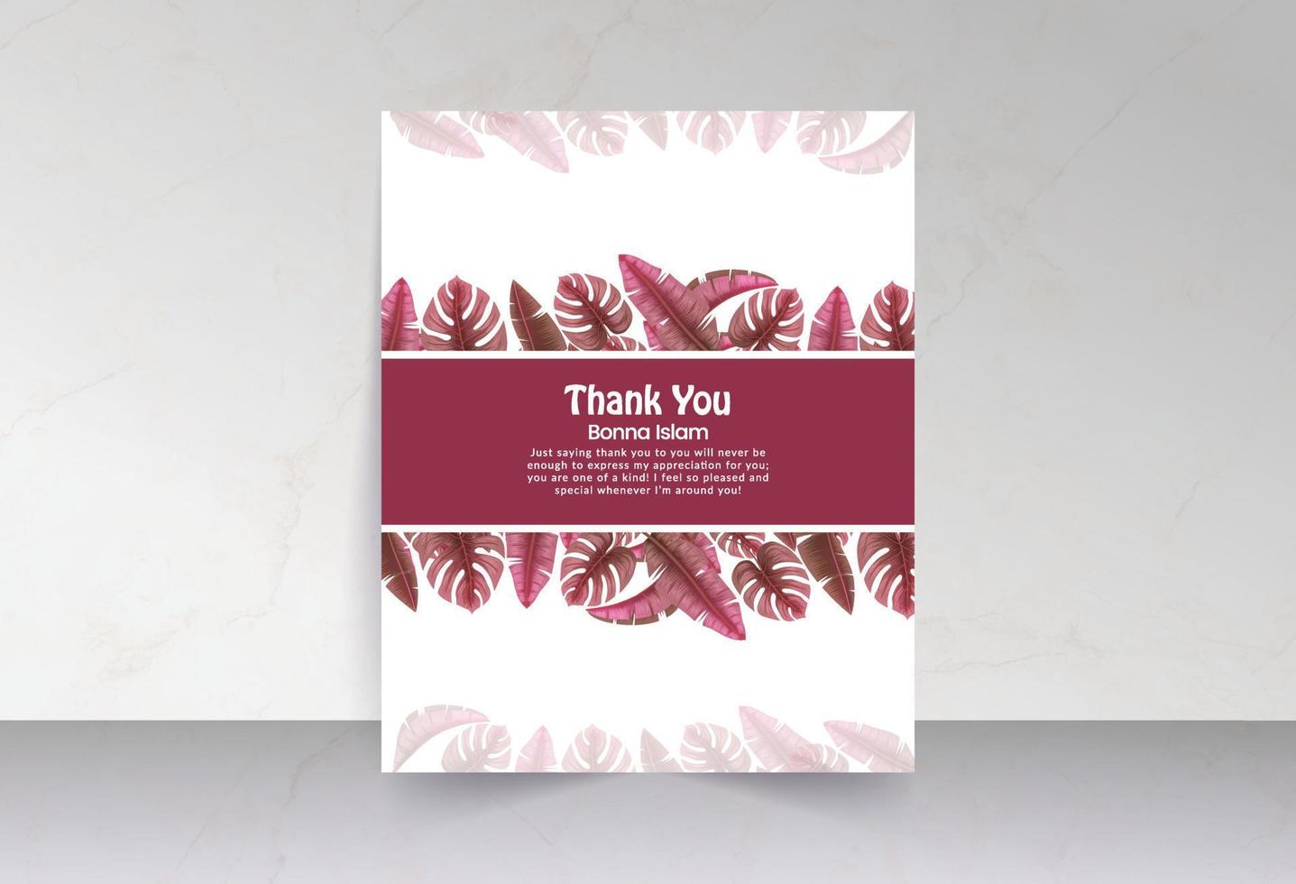 Reddish set of tropical palm leaves thank you card vector