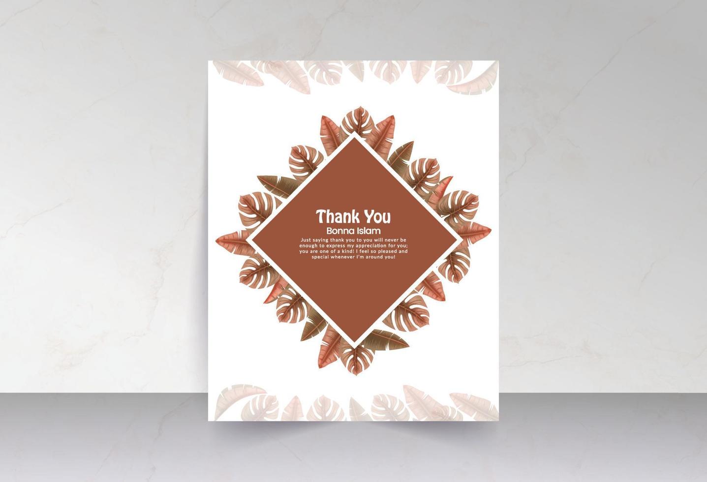 Palm and tropical wild leaves thank you card vector