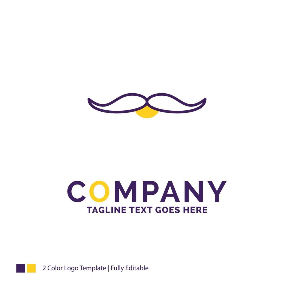 Company Name Logo Design For moustache. Hipster. movember. male. men. Purple and yellow Brand Name Design with place for Tagline. Creative Logo template for Small and Large Business. vector