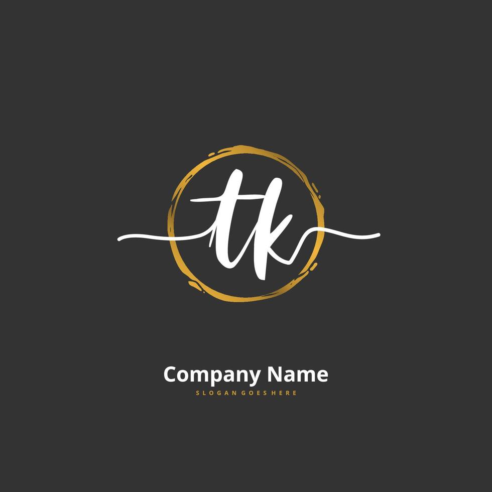tk escritura a mano inicial y diseño de logotipo de firma con círculo. hermoso diseño de logotipo escrito a mano para moda, equipo, boda, logotipo de lujo. vector
