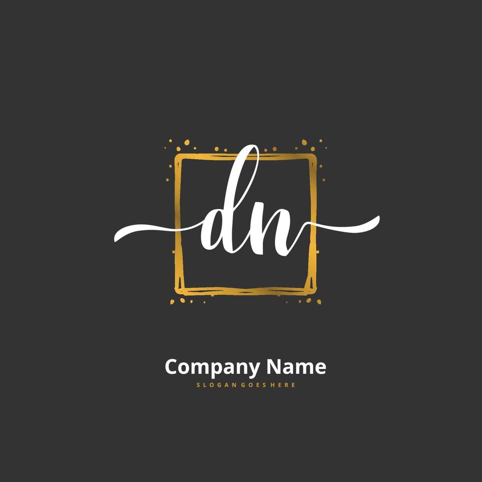 dn escritura a mano inicial y diseño de logotipo de firma con círculo. hermoso diseño de logotipo escrito a mano para moda, equipo, boda, logotipo de lujo. vector