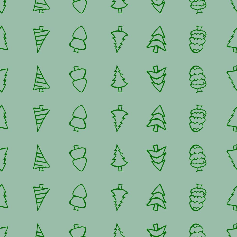 Seamless pattern with hand drawn Christmas trees. Sketched firs. Winter holiday doodle elements. Vector illustration