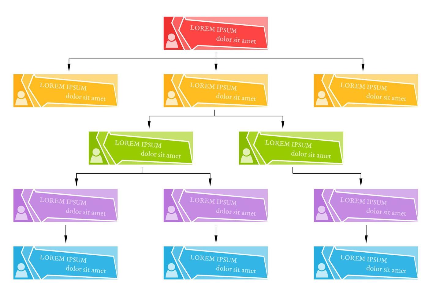 Colorful business structure concept, corporate organization chart scheme with people icons. Vector illustration.