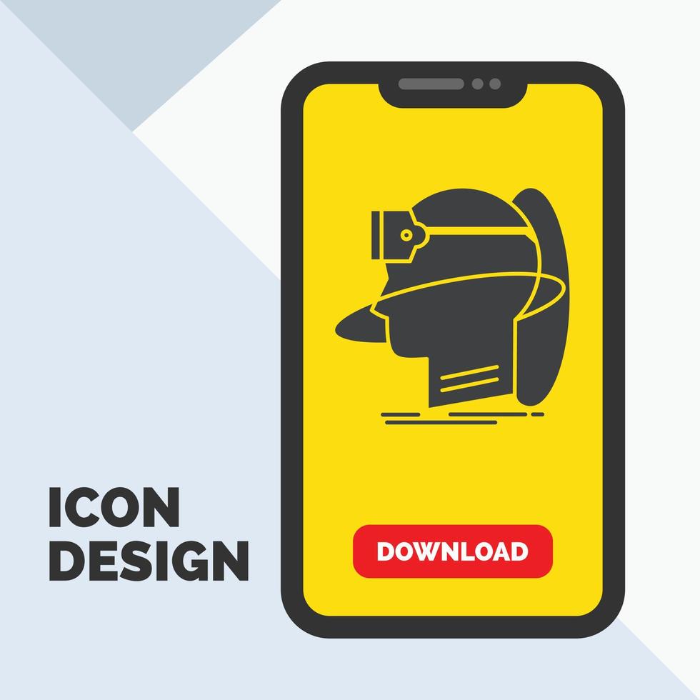 human. man. reality. user. virtual. vr Glyph Icon in Mobile for Download Page. Yellow Background vector