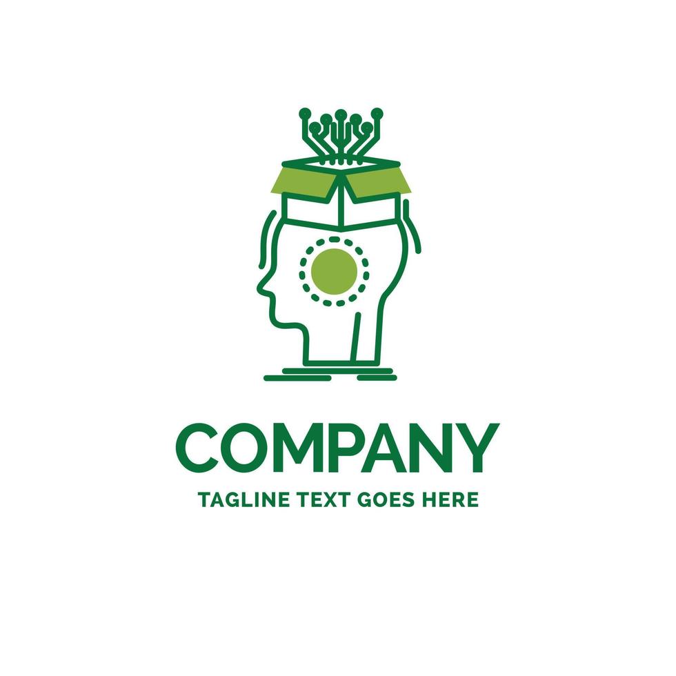 sousveillance. Artificial. brain. digital. head Flat Business Logo template. Creative Green Brand Name Design. vector