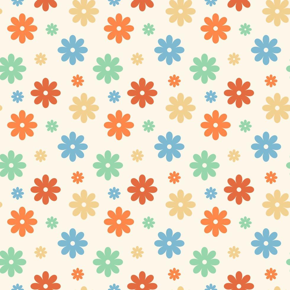Retro groovy daisy seamless pattern on beige . 70s vibes floral background for bedclothes or kids textile design vector