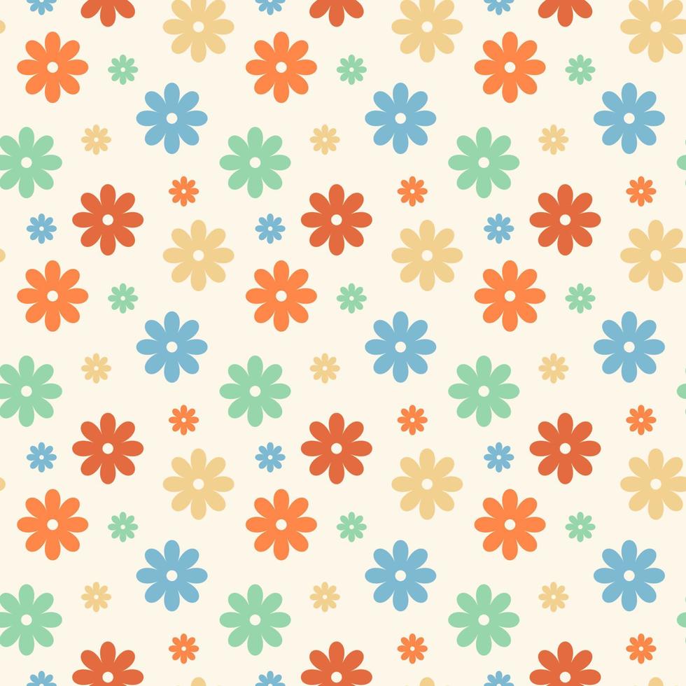 Retro groovy daisy seamless pattern on beige . 70s vibes floral background for bedclothes or kids textile design vector