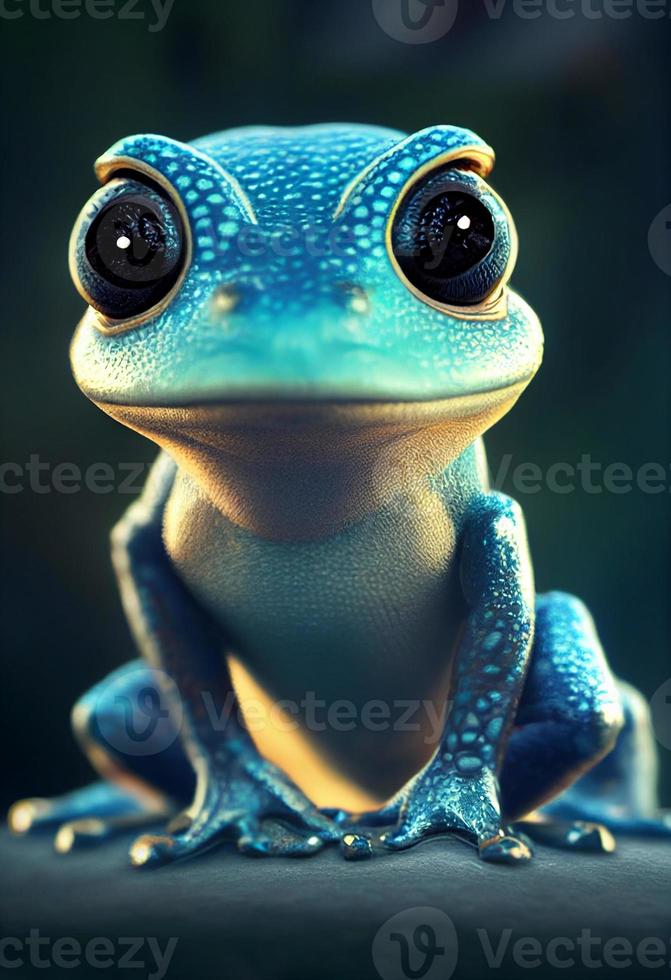 Illustration of a cute cartoon lizard with big funny eyes. photo