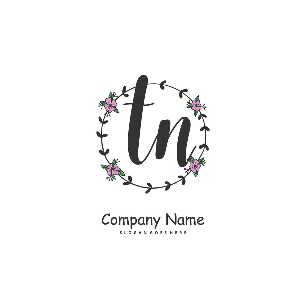 TN Initial handwriting and signature logo design with circle. Beautiful design handwritten logo for fashion, team, wedding, luxury logo. vector