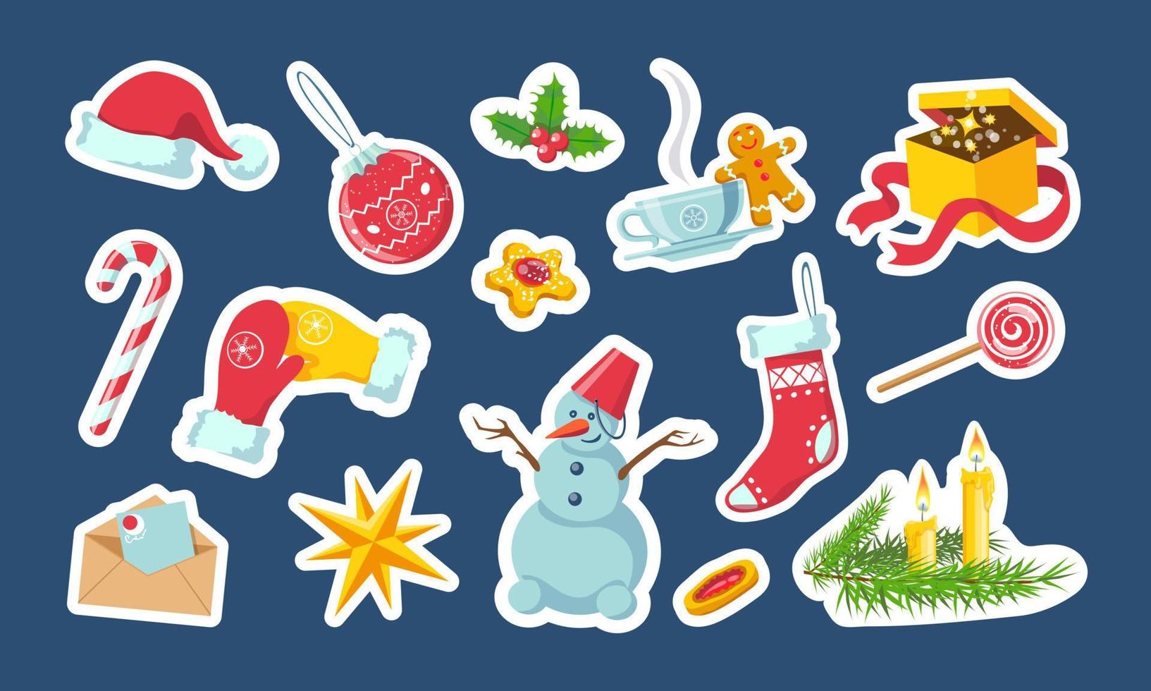 Set of Christmas, New Year, Boxing Day Stickers or Magnets for Journal, Advent Planning, Greeting, Packaging vector