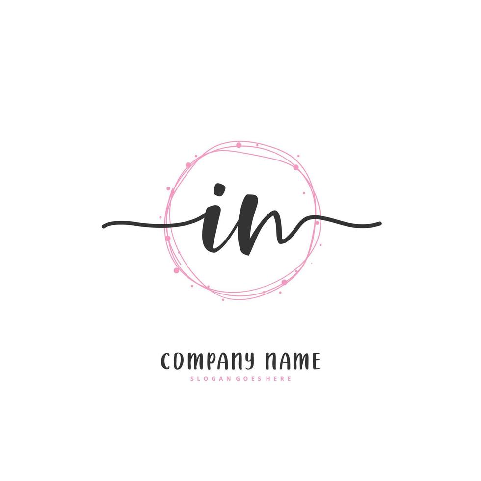 IN Initial handwriting and signature logo design with circle. Beautiful design handwritten logo for fashion, team, wedding, luxury logo. vector