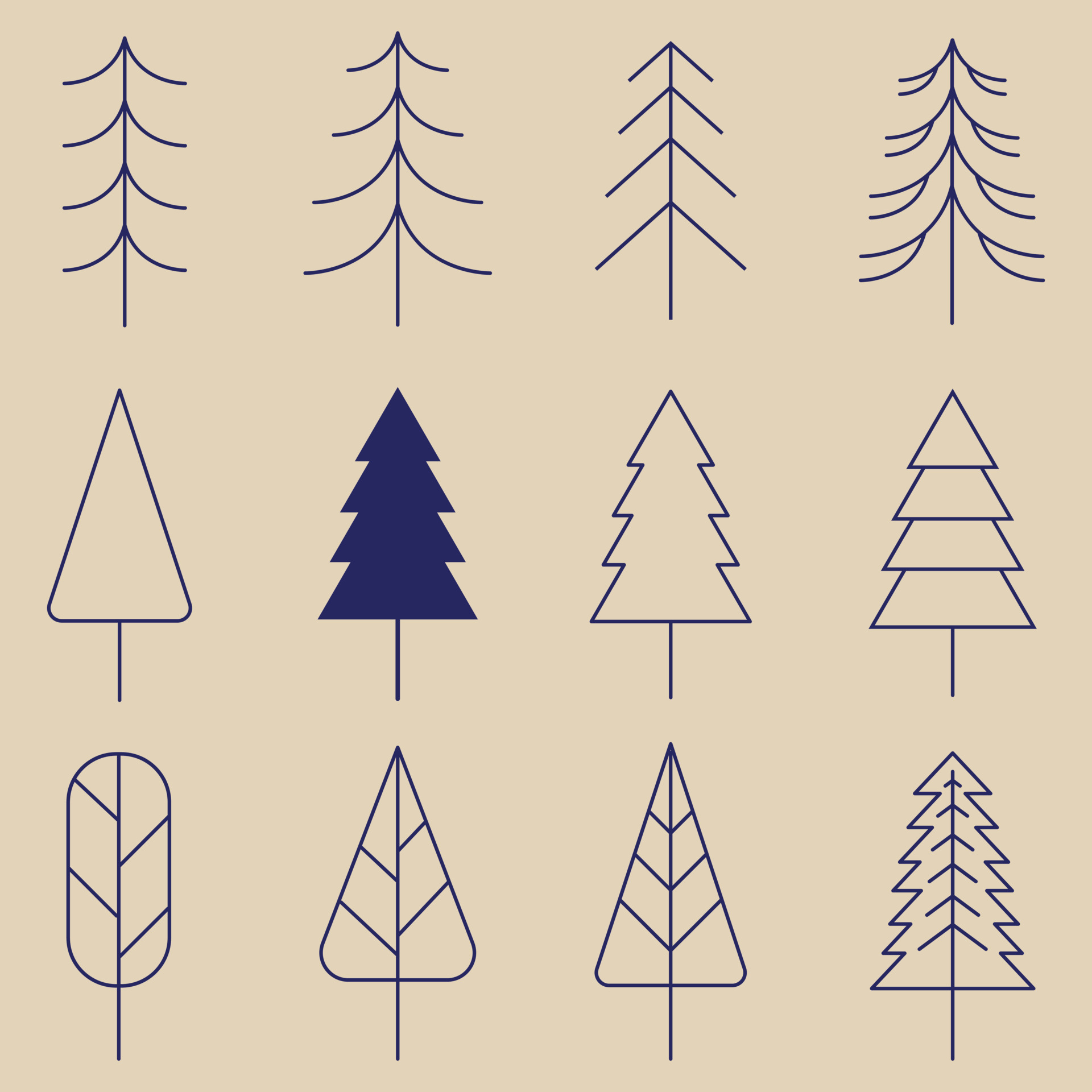 Set of Minimal line art and vintage pine tree icon creative design