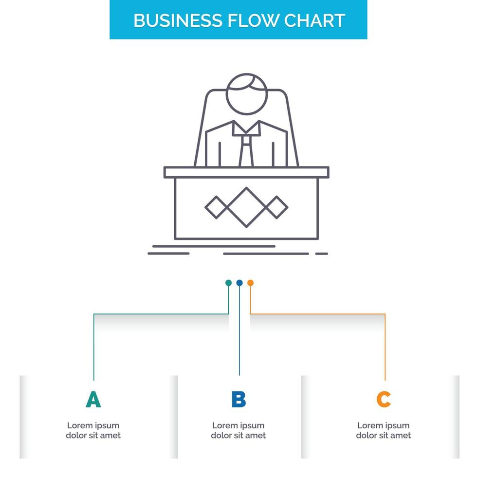 game. Boss. legend. master. CEO Business Flow Chart Design with 3 Steps. Line Icon For Presentation Background Template Place for text vector