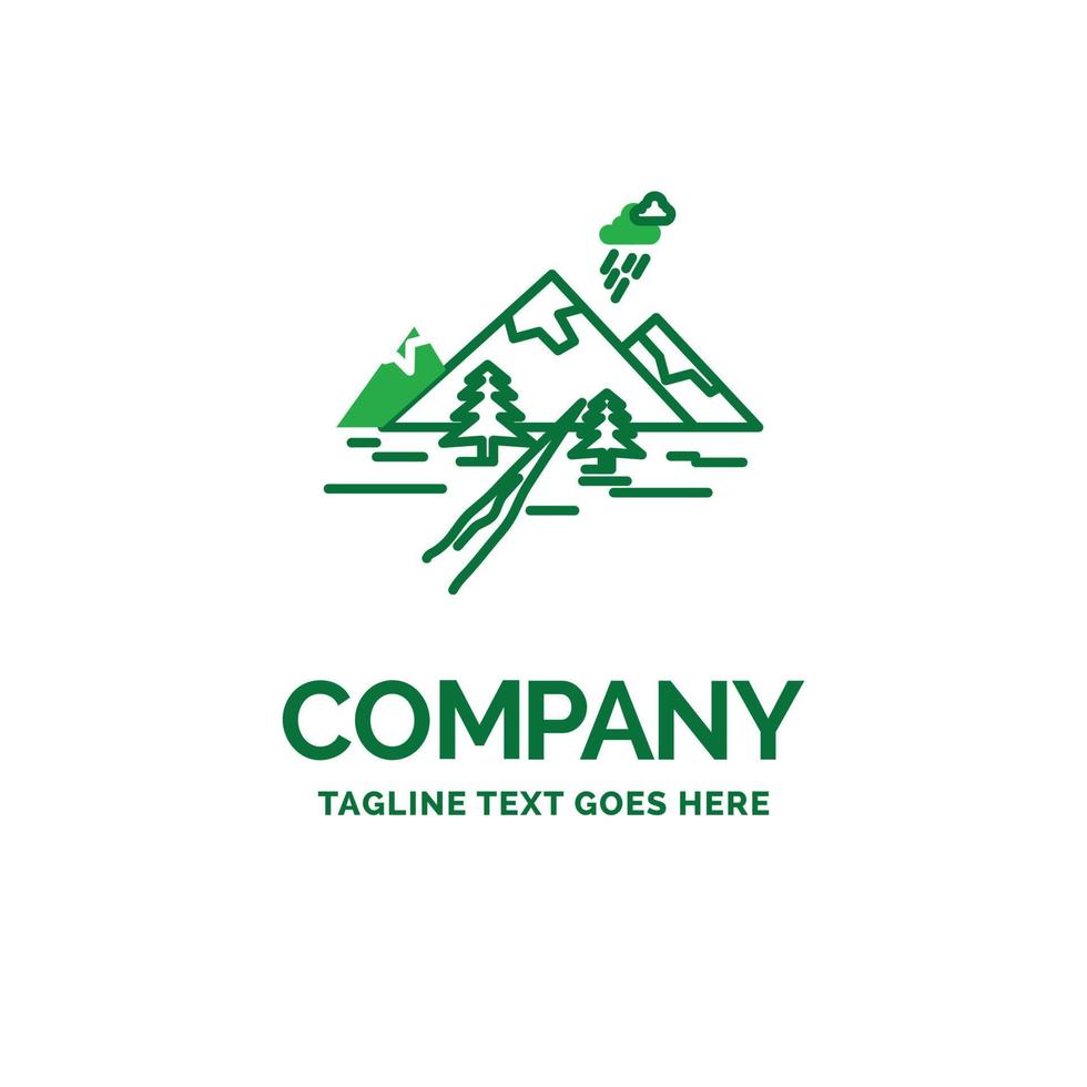 rocks. hill. landscape. nature. mountain Flat Business Logo template. Creative Green Brand Name Design. vector