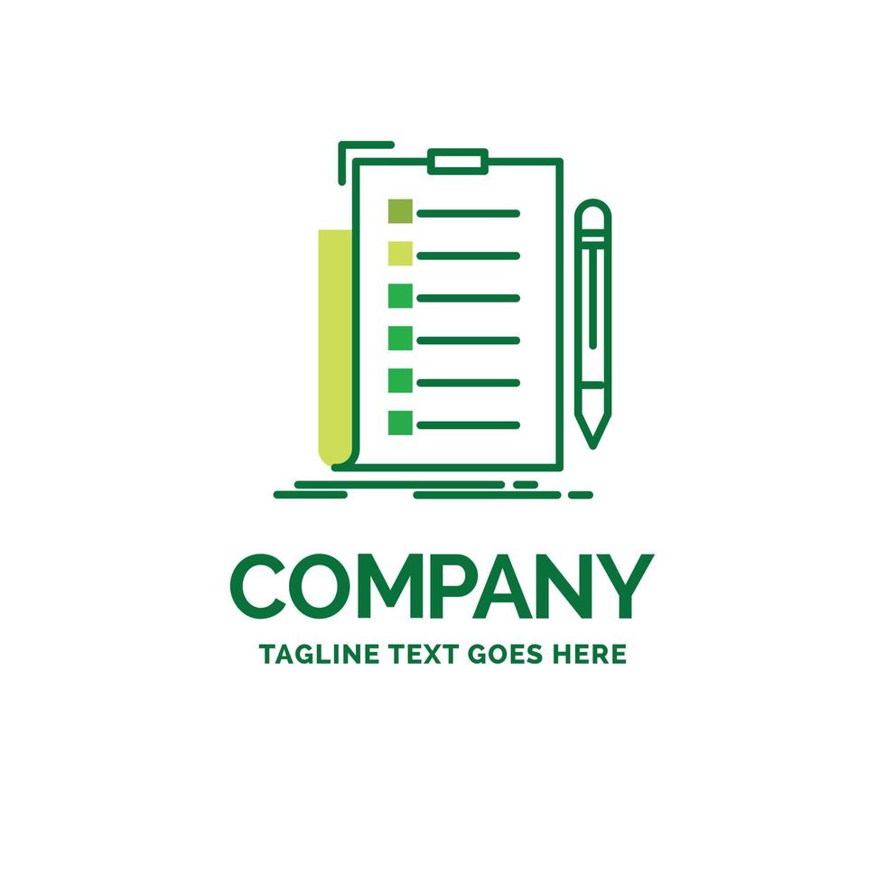 expertise. checklist. check. list. document Flat Business Logo template. Creative Green Brand Name Design. vector